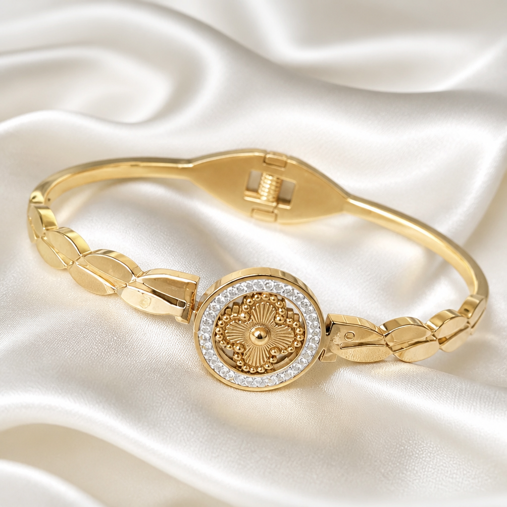 Celeste Crystal Medallion Gold Bangle