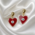 Scarlet Heart Evil Eye Drop Earrings