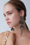 Noor Antique Silver Jhumka Earrings