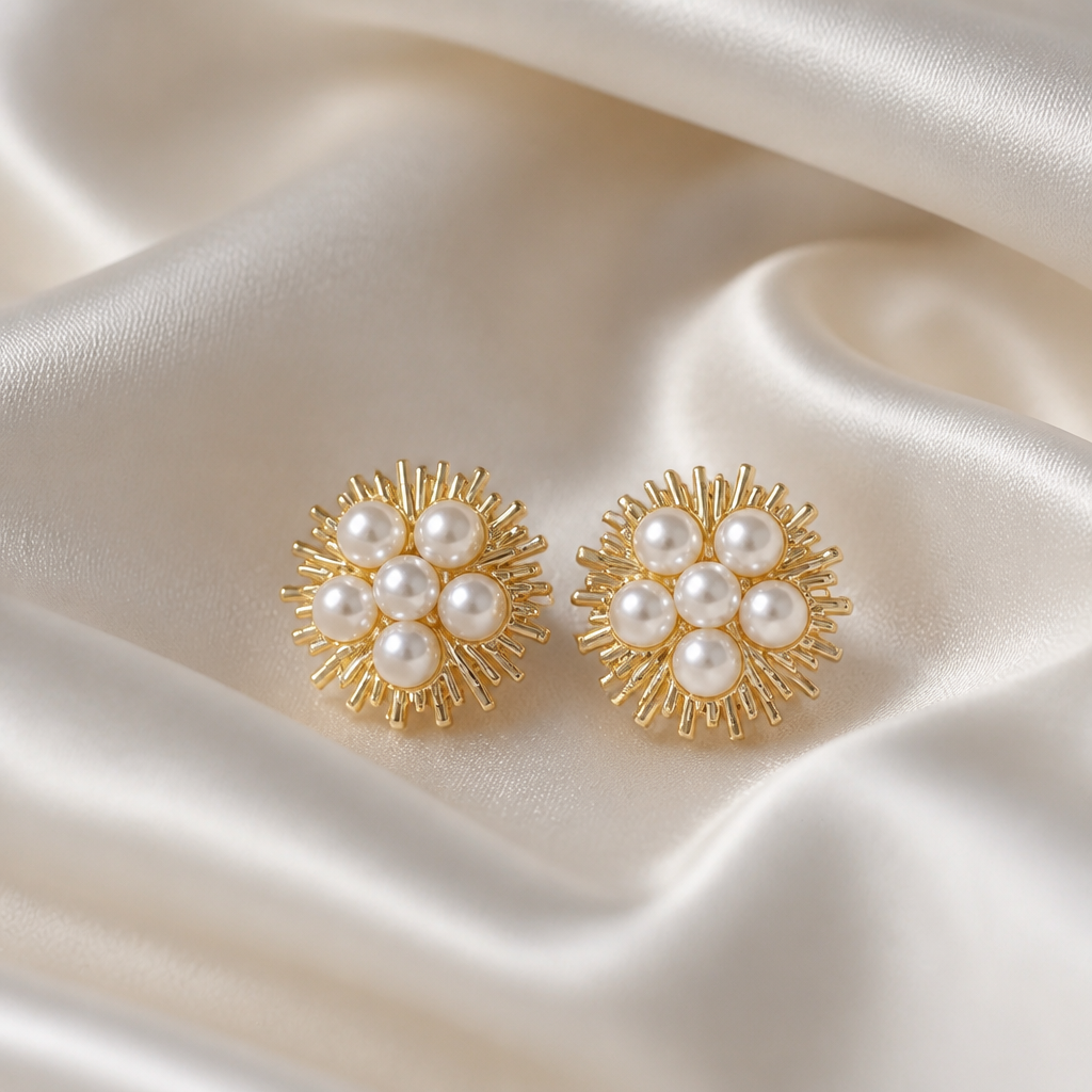 Pearl Bloom Sunburst Stud Earrings