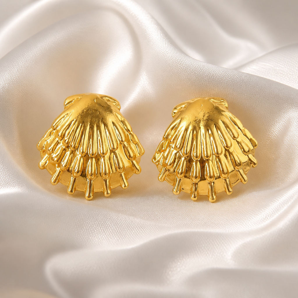 Golden Seashell Statement Earrings