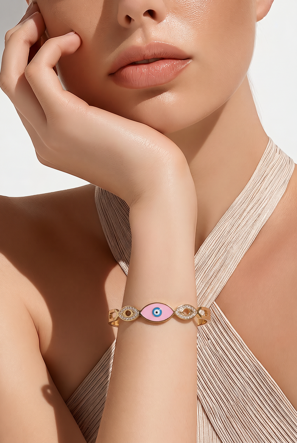 Serena Pink Evil Eye Gold Bangle