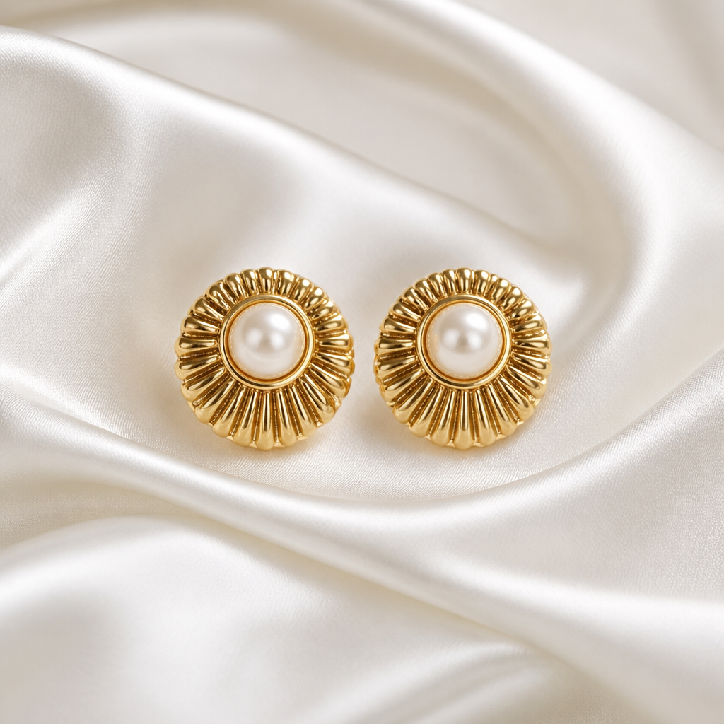 Golden Radiance Pearl Stud Earrings
