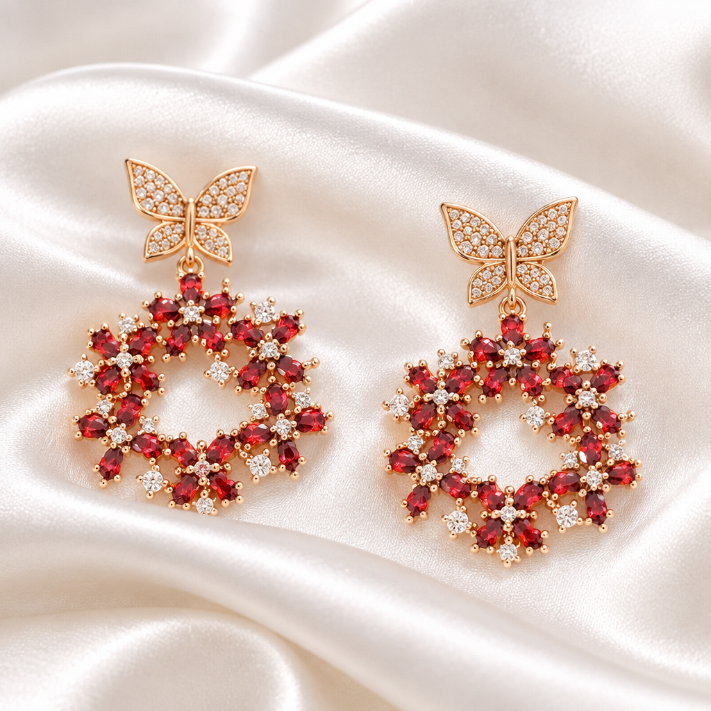 Crimson Butterfly Garden Earrings