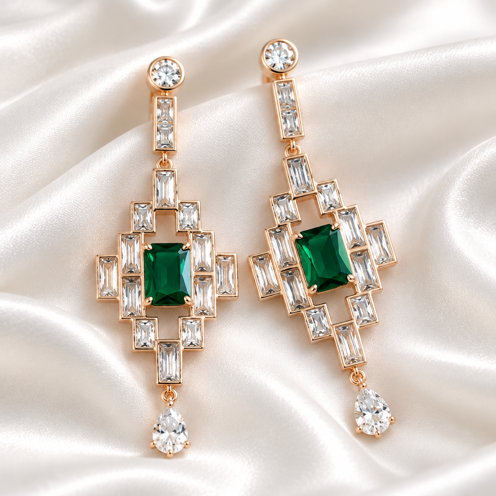 Emerald Art Deco Drop Earrings