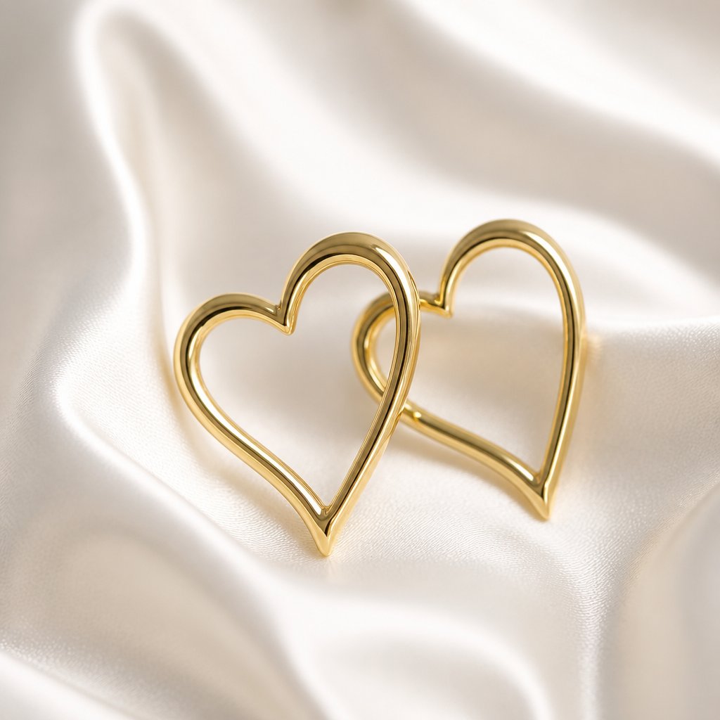 Golden Heart Outline Statement Earrings
