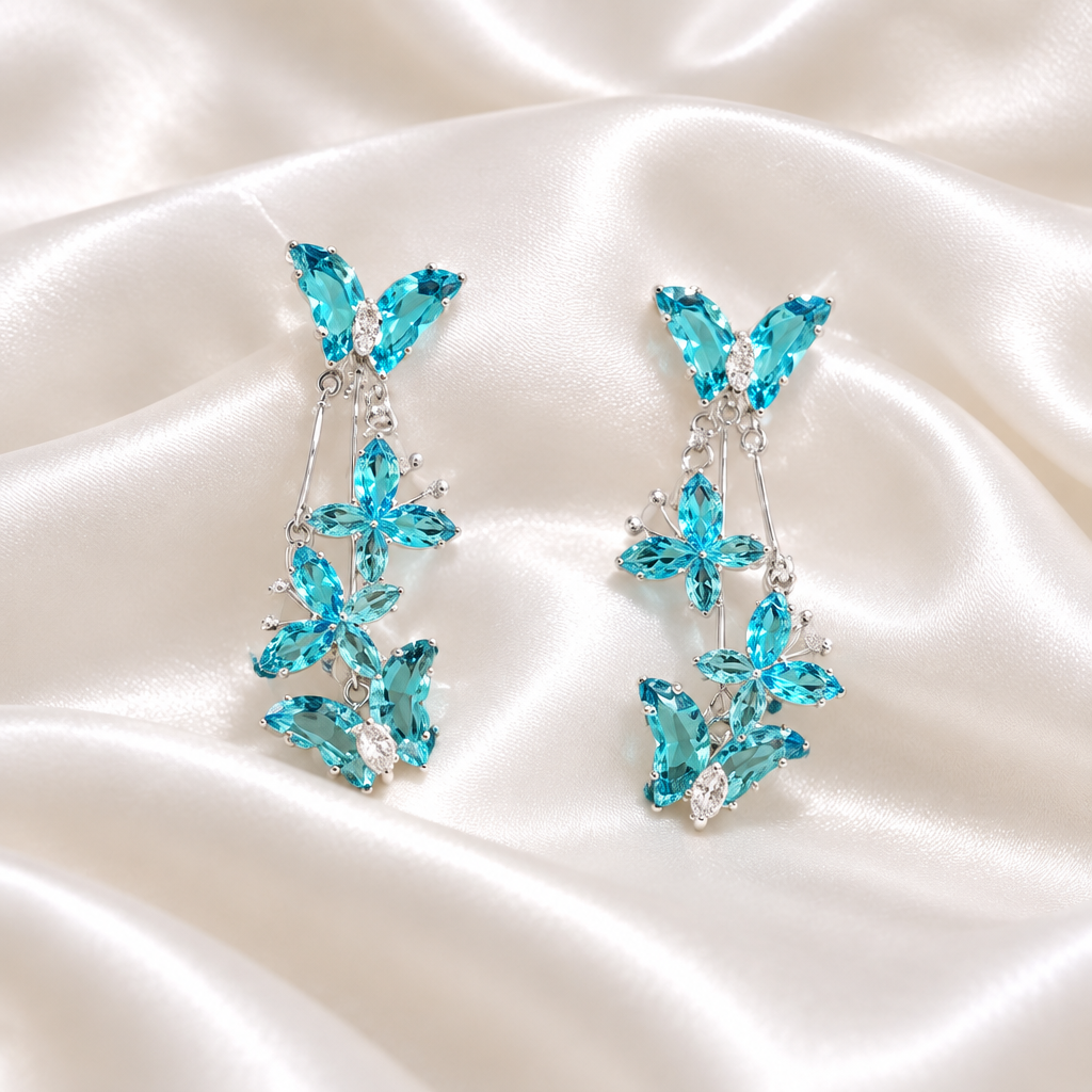 Aqua Butterfly Vine Earrings