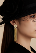 Golden Crystal Tassel Statement Earrings