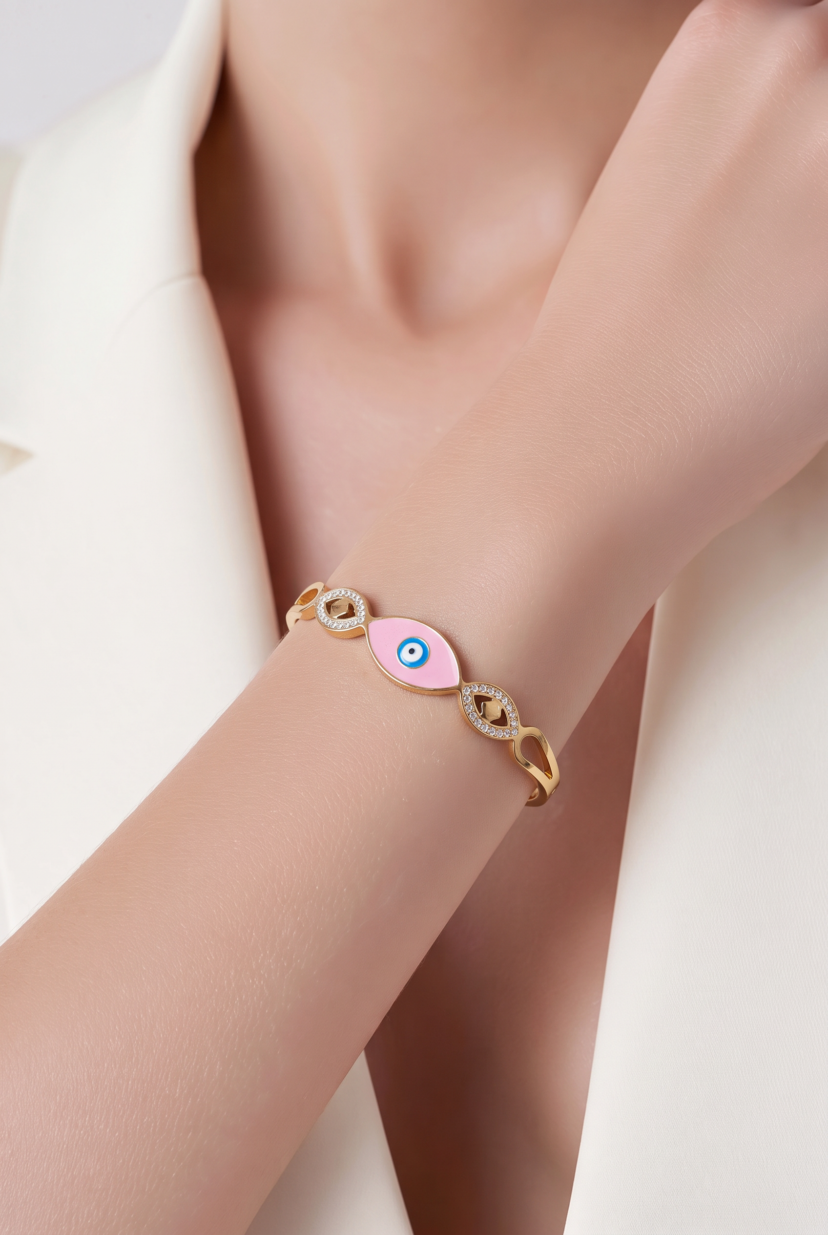 Serena Pink Evil Eye Gold Bangle