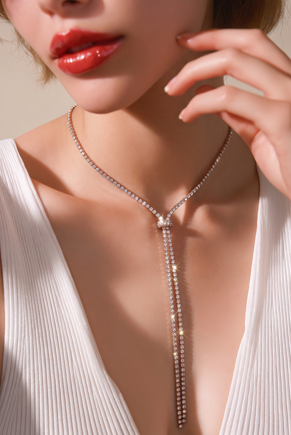 Celeste Rose Gold Crystal Lariat Necklace