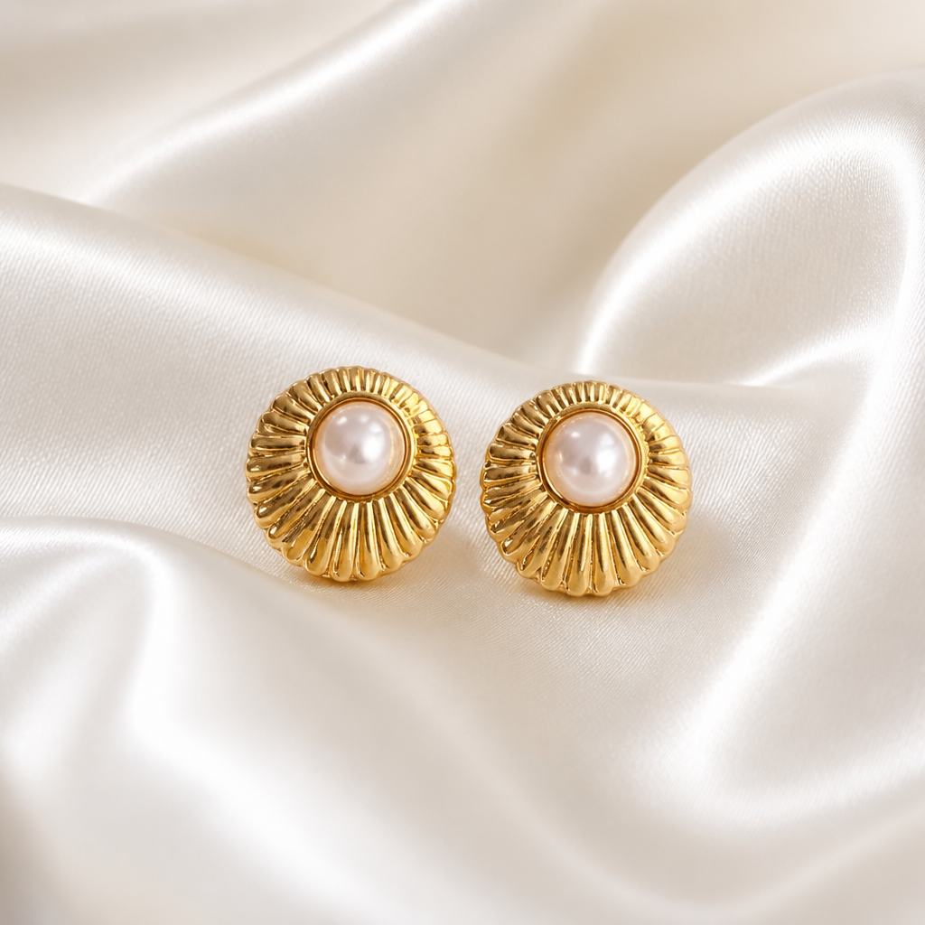 Golden Radiance Pearl Stud Earrings