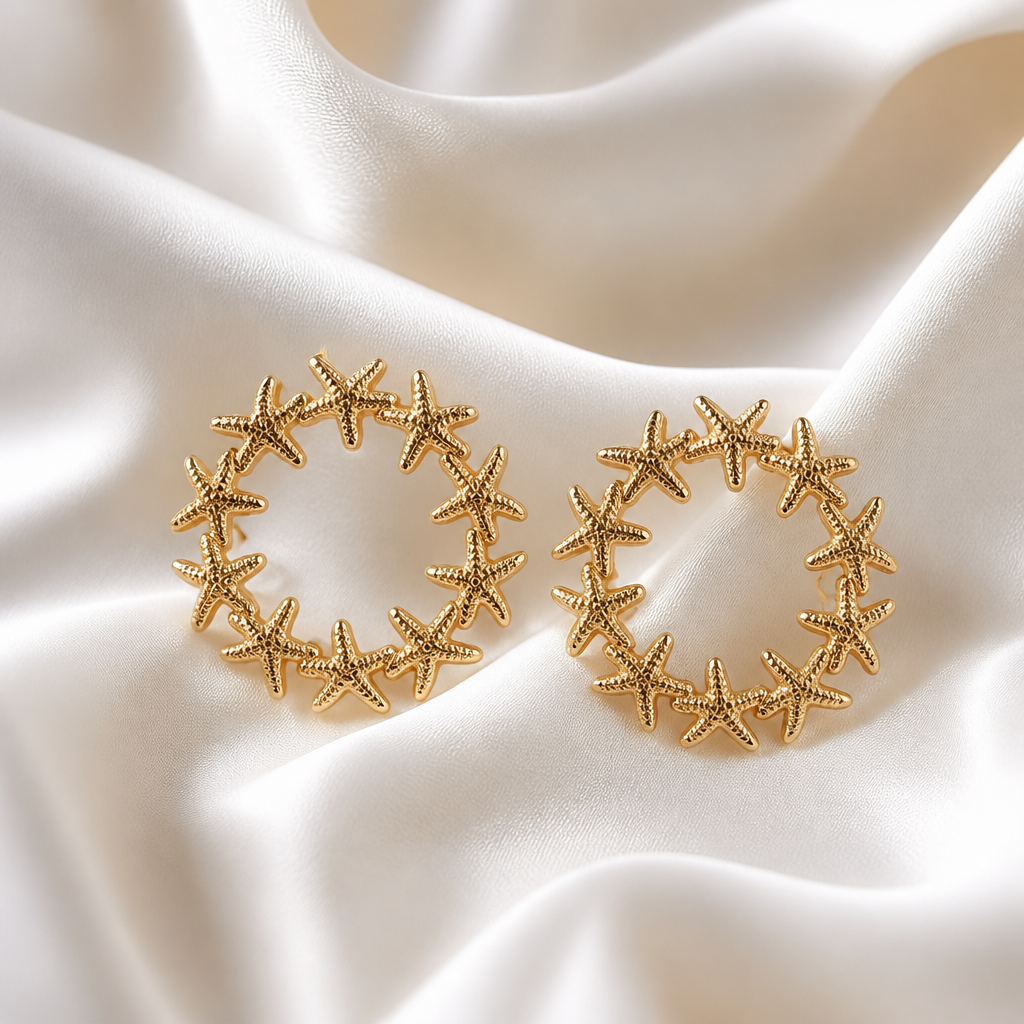 Golden Starfish Circle Earrings