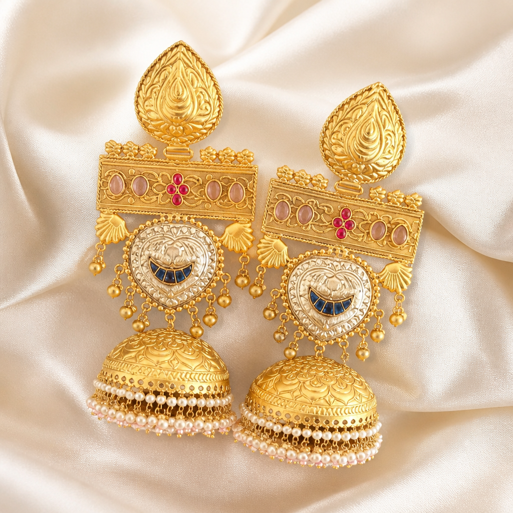 Rajwada Pearl Jhumka Statement Earrings