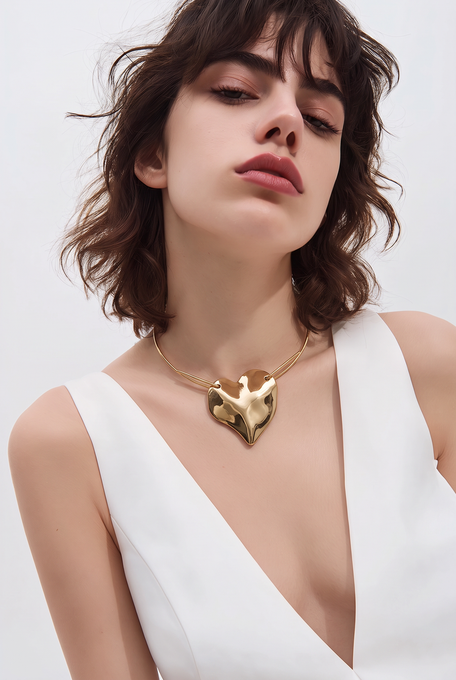 Amora Sculpted Heart Collar Necklace