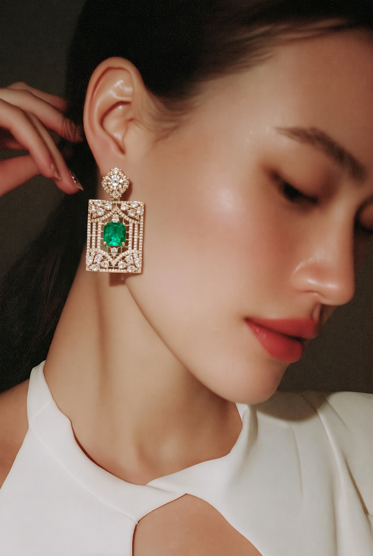 Emerald Art Deco Statement Earrings