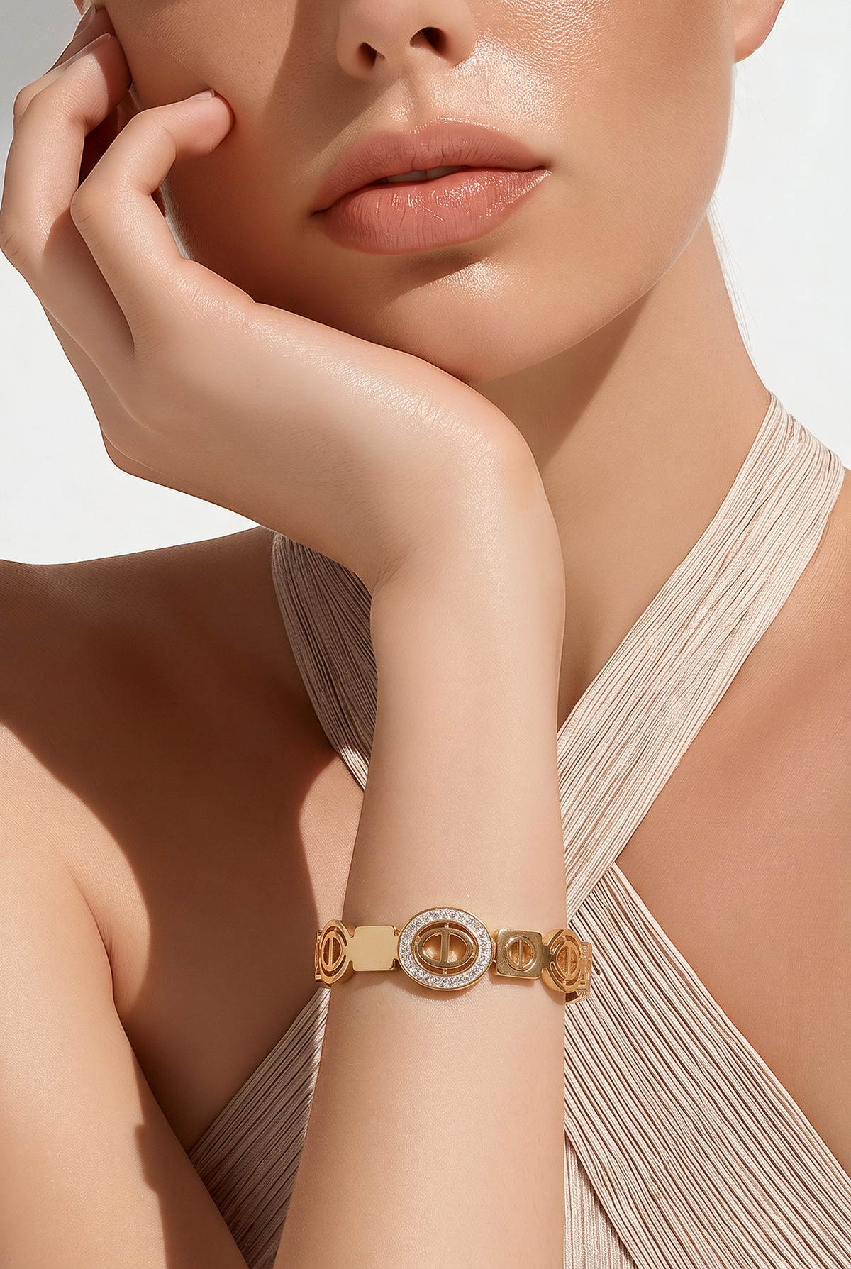 Elara Crystal Emblem Gold Bangle