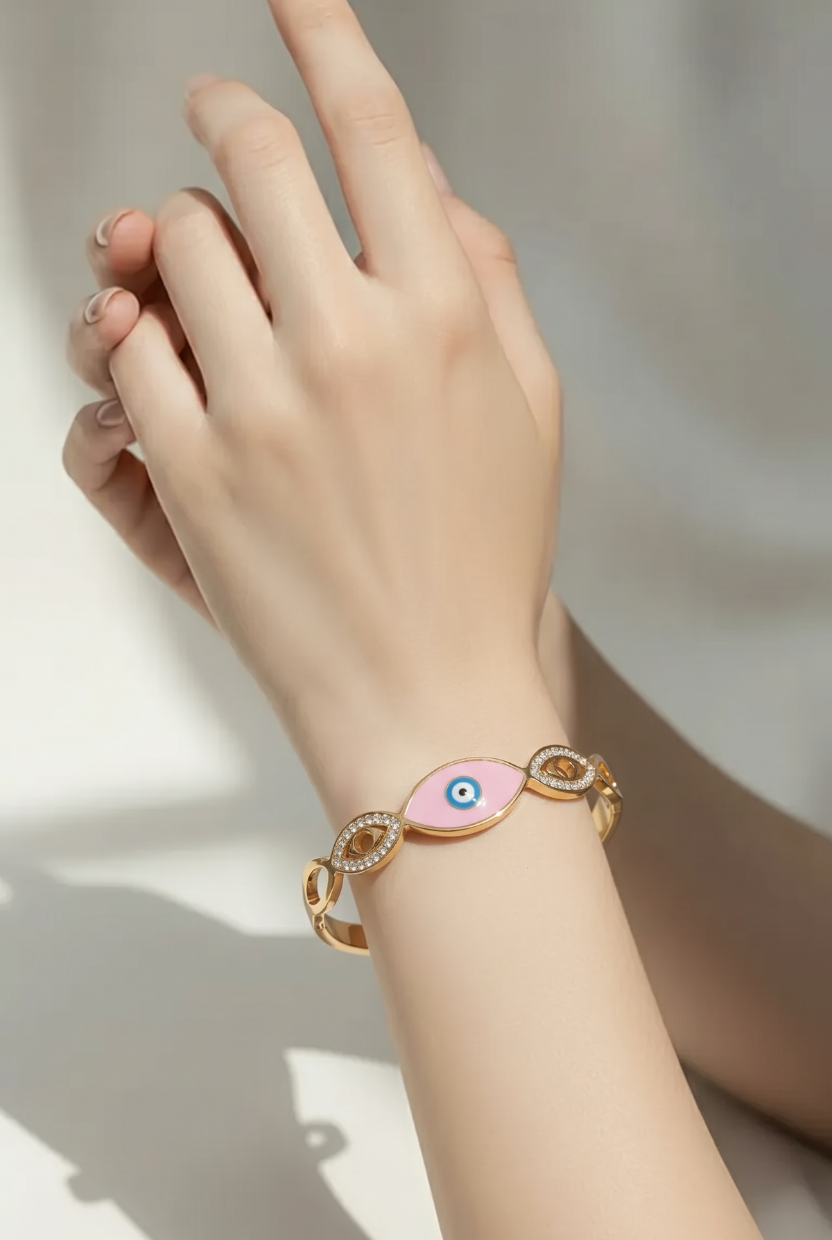 Serena Pink Evil Eye Gold Bangle