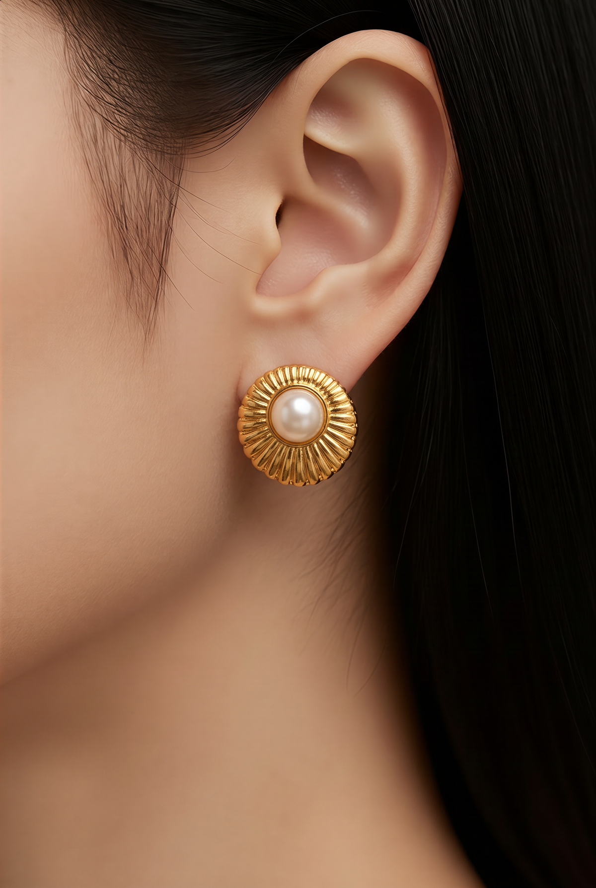 Golden Radiance Pearl Stud Earrings