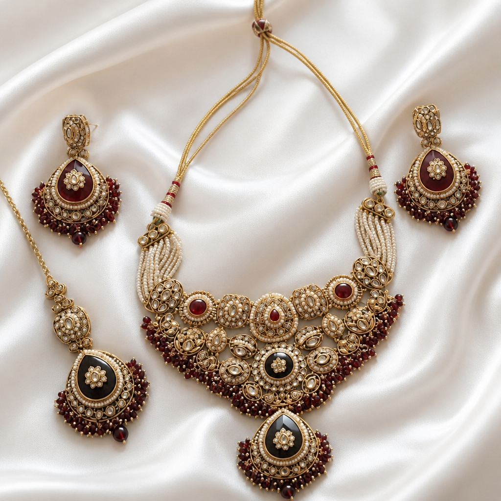 Maharani Ruby Kundan Statement Necklace Set