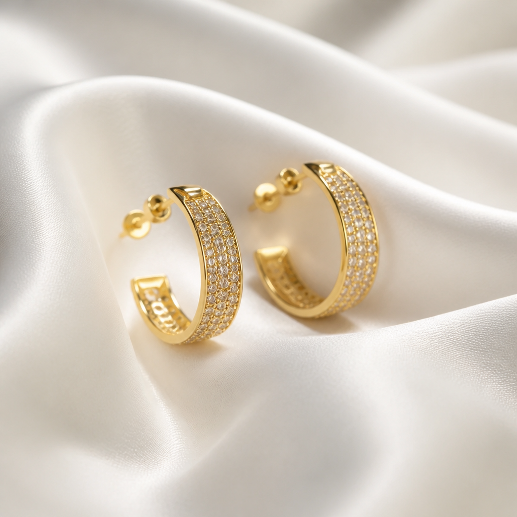 Golden Pavé Crystal Hoop Earrings