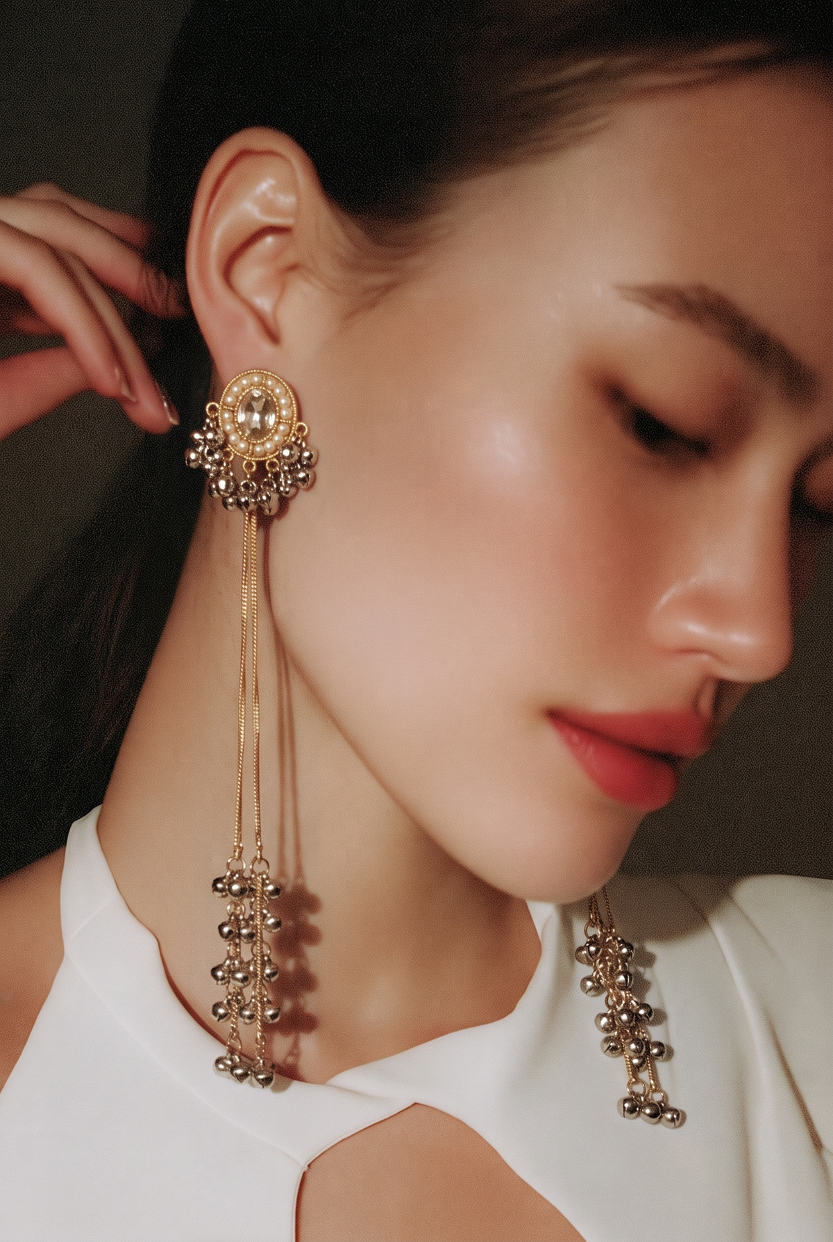 Royal Pearl Cascade Long Drop Earrings