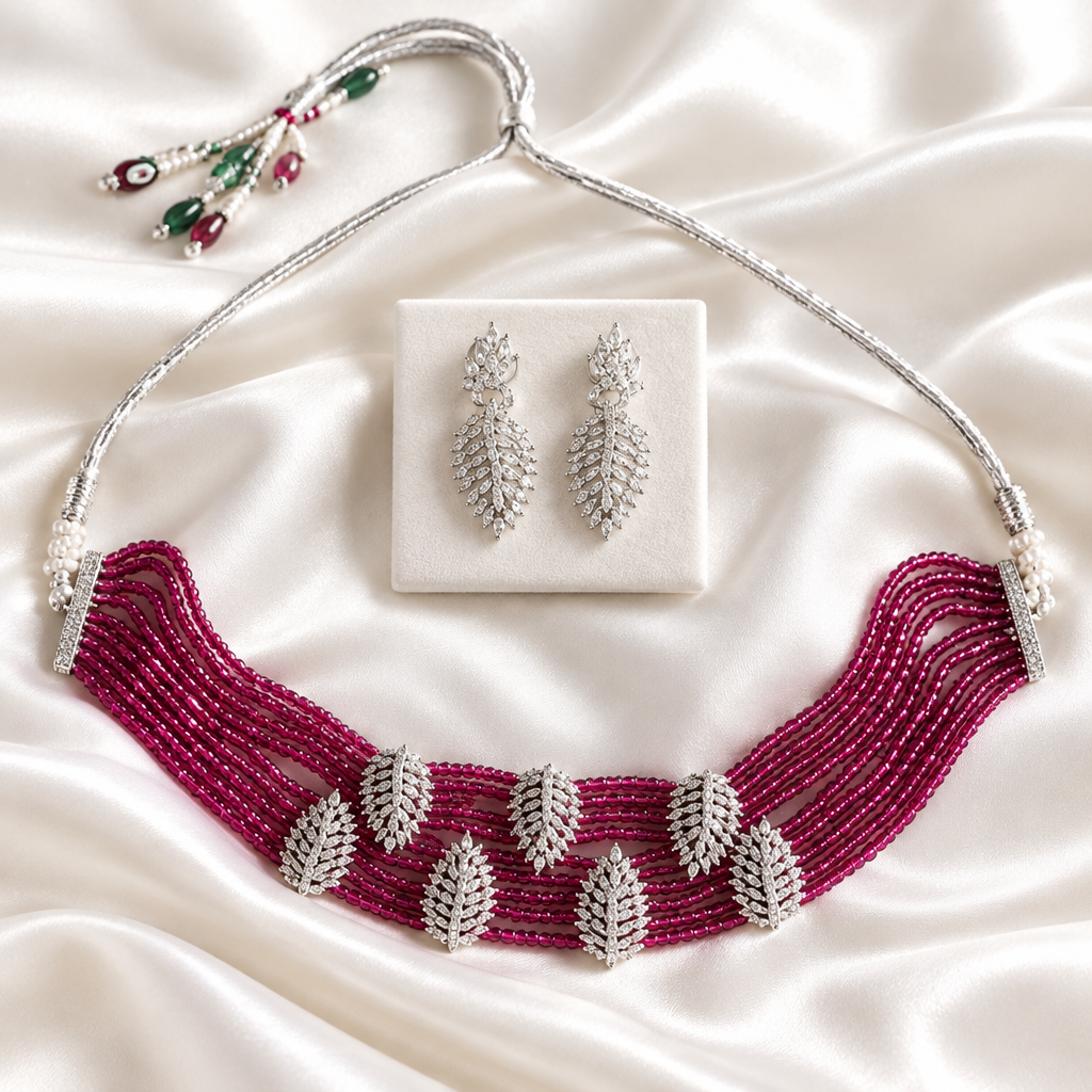Ruby Leaf Statement Choker Set