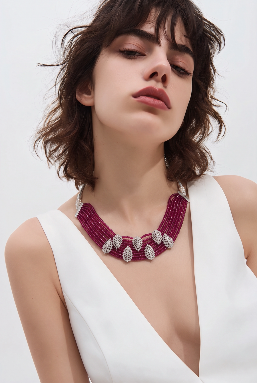 Ruby Leaf Statement Choker Set