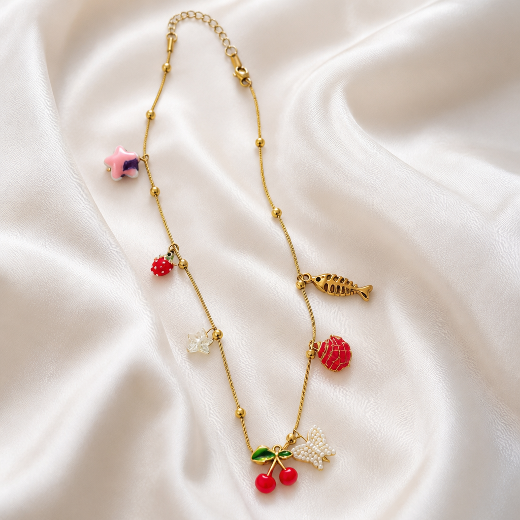 Cherry Kiss Whimsical Charm Necklace
