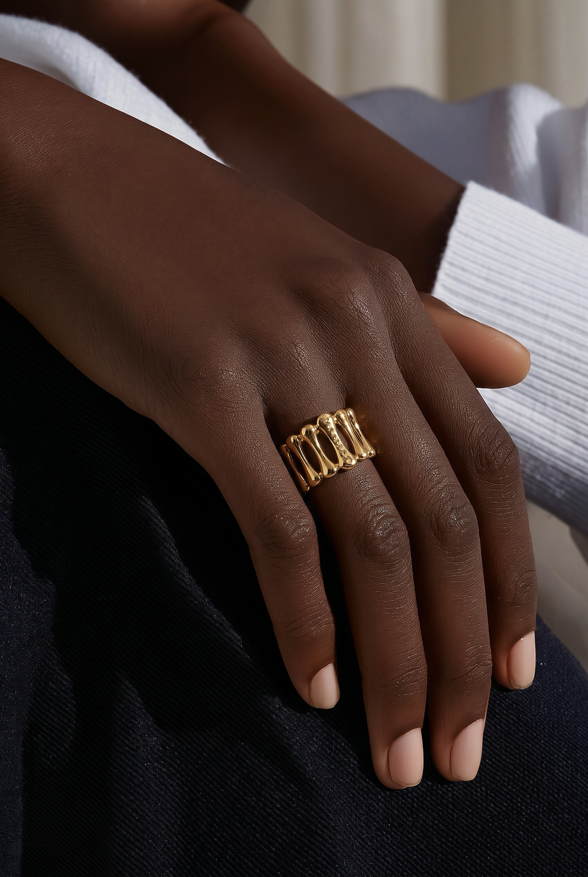 Elara Crystal Sculpted Gold Ring