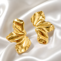 Golden Sculpted Wave Statement Earrings