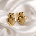 Double Heart Gold Statement Earrings