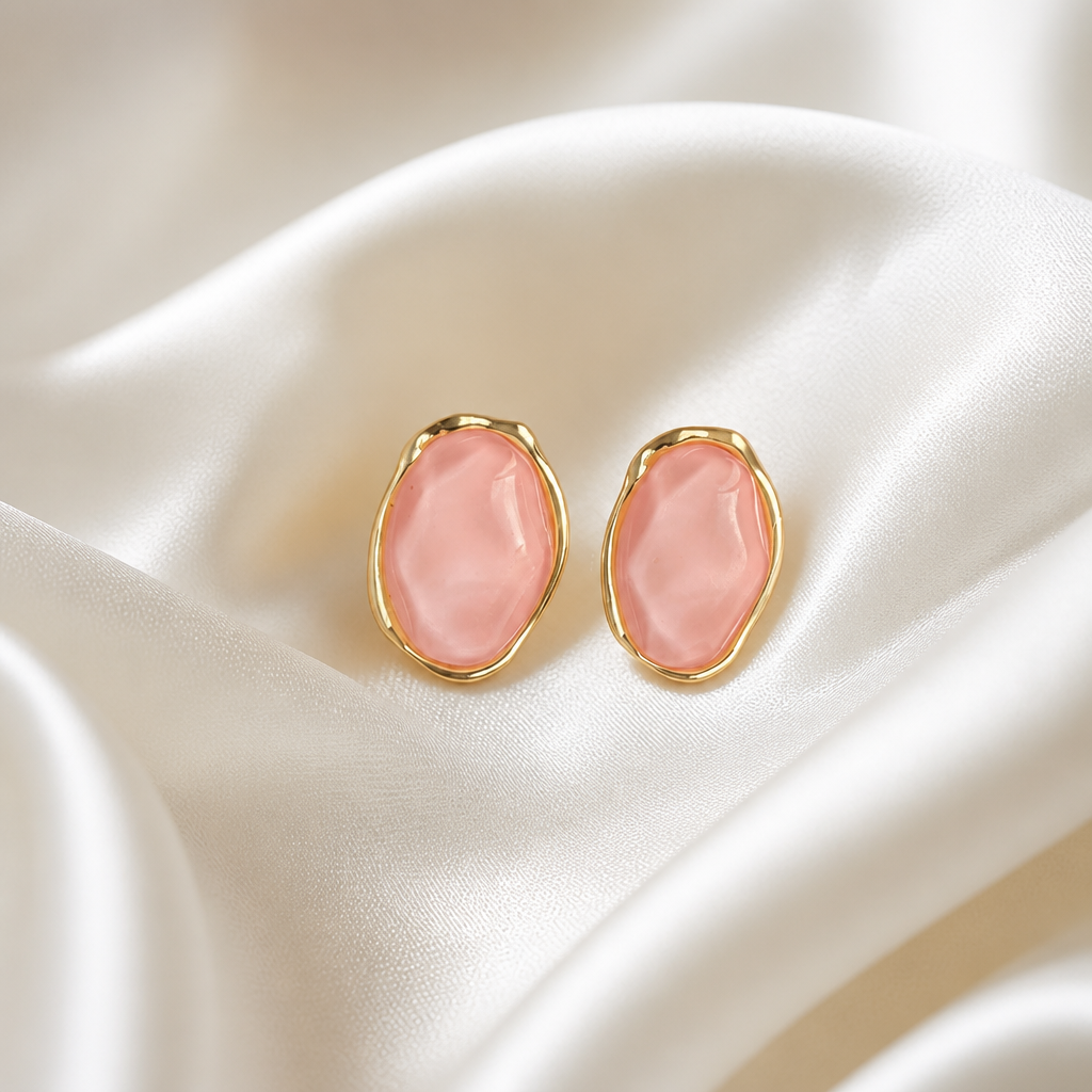 Blush Rose Gold-Trim Stud Earrings